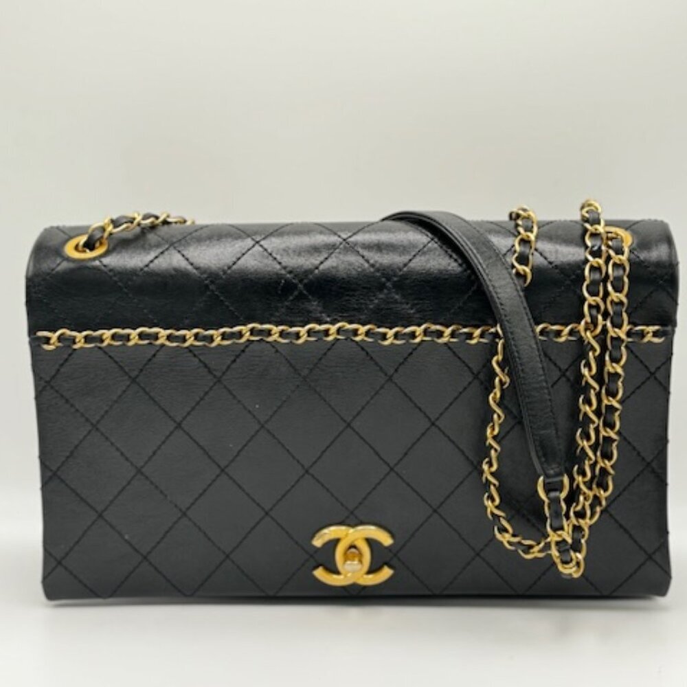 Chanel Chain Stitched Calfskin Flap Bag Medium Black Shoulder bag - Picture 3 of 17